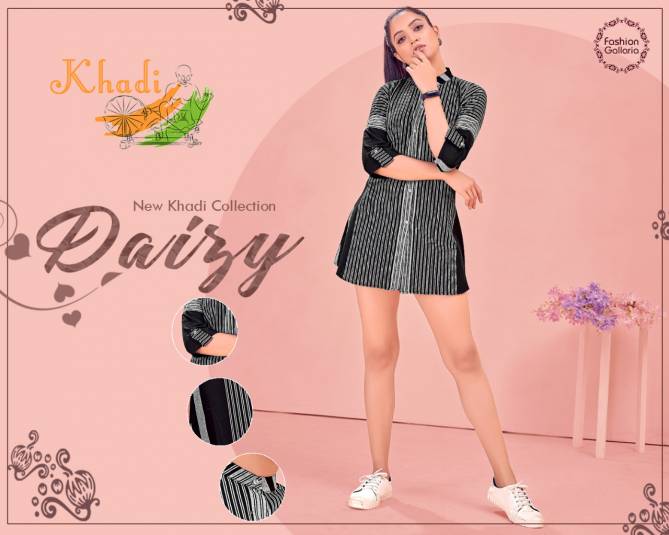 Fg Daisy 1  Latest Fancy Party Casual Wear Designer Pure Khadi With Lining and Weaving |Western Pure Cotton Tunics Shirts Ladies Top Collection